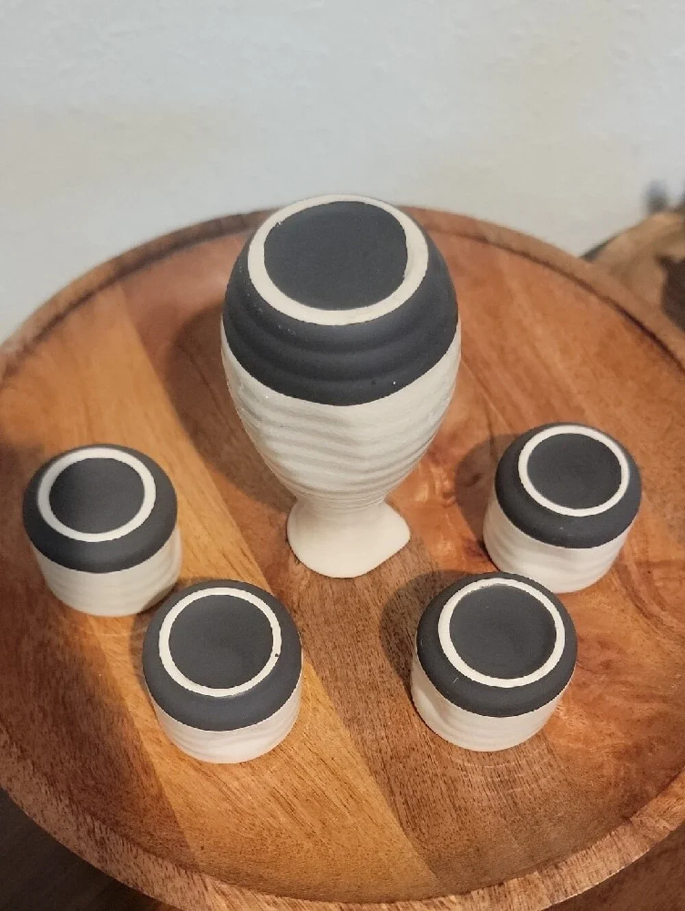 Ceramic Sake Set - Cream and Black